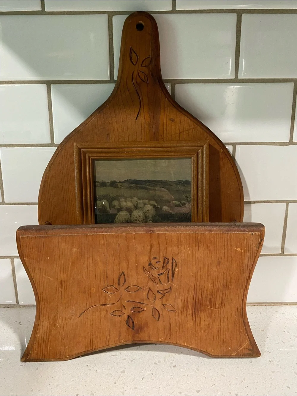 Vintage Wooden Wall Plate Pocket With Carved Rose Cottagecore